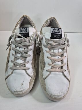Golden Goose White and Beige Glitter-Trim Sneakers